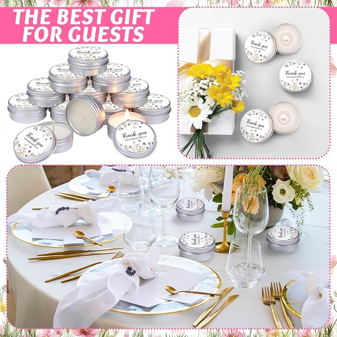 MTLEE 50 Pcs Wildflower Wedding Candles Gift Favors for Guests 1 Oz Lavender Scented Soy Wax Aromatherapy Candle Favors for Bridal Shower Rustic Wedding Party Guests(Wildflower)