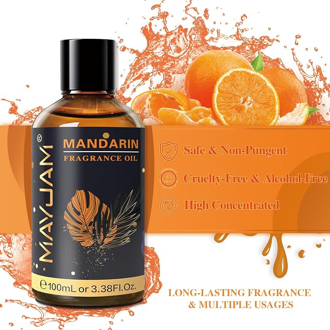 MAYJAM 100ML/3.38FL.OZ Mandarin Fragrance Oils with Glass Dropper, Essential Oils for Diffusers for Home, Long Lasting Scented Oils for Diffusers Soap Candle Making
