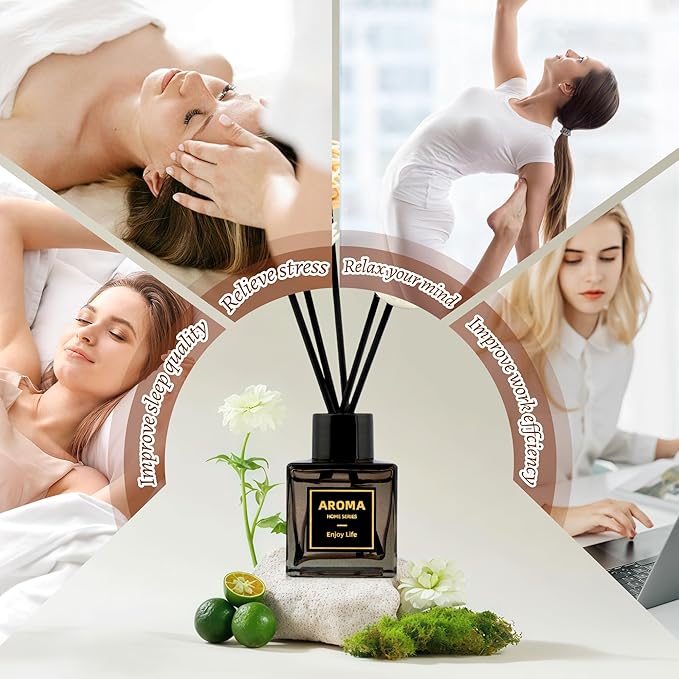 Black Glass Bottle Scent Diffuser, 1.7 oz Reed Diffuser with Sticks, Home Fragrance for Bookshelf, Bedroom Vanity, Office Desk & Bathroom Decor, Air Freshener for Aesthetic Room Decor (Jasmine)