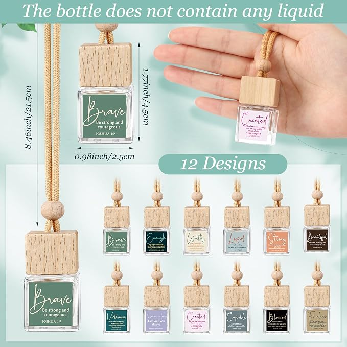 Funnymoom 12 Pack Fathers Day Church Gifts Bulk Christian Empty Hanging Car Diffuser Bottles Essential Oil Christian Gifts for Women Men Dad Religious Party Favors (Square)