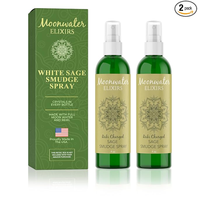 White Sage Smudge Spray for Spiritual Cleansing & Aura Protection, Sage Spray for Cleansing Negative Energy & Protection, Home & Meditation, Clear Quartz Reiki Energized Aromatherapy Room Mist 2X 4oz