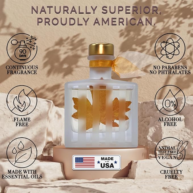 Reed Diffuser Set, Spiced Pumpkin Scented Oil Diffuser with Sticks, Home Fragrance Accessories for Bathroom Shelf Decor, Aroma Diffusers for Home or Office Fall Decor, USA Made