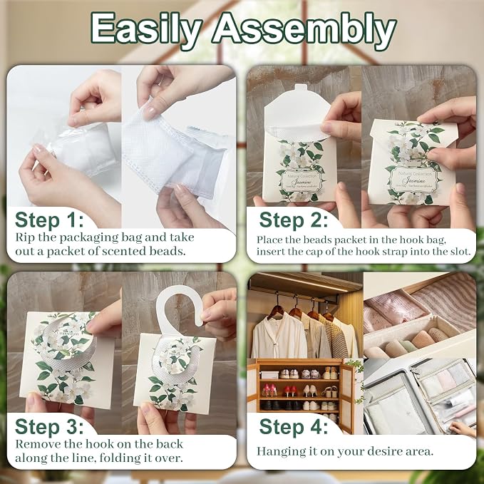 24 Pack Jasmine Sachets for Drawers and Closets, Lingering Jasmine Drawer Sachets Closets Freshener for Clothes Long Lasting