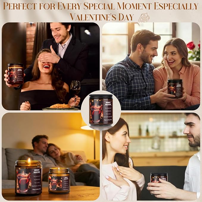 Mulled Wine Plums Candles for Romantic Gifts, 40 Hours Burn Soy Candle Gift for Women Stress Relief, Meditation, Yoga, Relaxing, Natural Soy Wax for Men and Women, 8oz