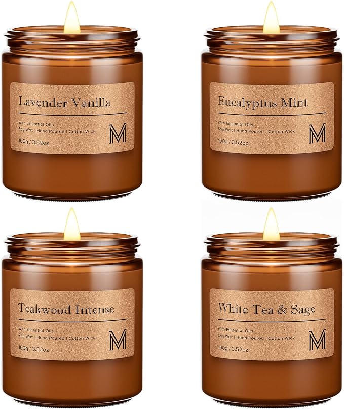 M&SENSE 4 Pack Candle Gift Set, Aromatherapy Scented Candle for Home Fragrance, Natural Soy Wax Candles for Stress Relief, Yoga, Long Lasting Small Jar Candle Gift Set for Birthday Housewarming