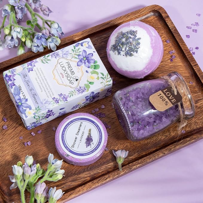 Mothers Day Gifts for Mom Birthday Gifts for Women Gift Basket for Her Women Purple Lavender Relaxing Gift Set Self Care Package Unique Female Gift Ideas for Mother Female Friendship