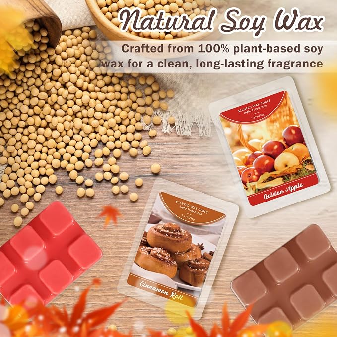SCENTORINI Wax Melts, Wax Cubes Strong Scent, Summer Scent Candle Wax Tarts 4 Cinnamon Roll & 4 Golden Apple Scented Wax Melts for Warmer, Home Fragrances