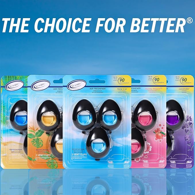 Air Jungles Car Air Freshener Vent Clip 4 Count, Variety Scent for Men and Women, Natural Fragrance with Essential Oil, Long-Lasting Car Odor Eliminator, Up to 120 Days