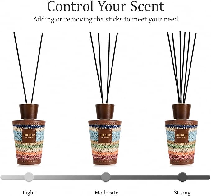 Airkeep Reed Diffuser Set, Moroccan Amber 5.1 fl oz (150 ml), Long Lasting Home Fragrance with Reed Diffuser Sticks, Boho Decorative Room Diffuser for Bathroom, Bedroom, Living Room & Office
