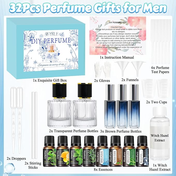 JUYRLE Perfume Making Kit- DIY Cologne Making Kit for Men, Make Your Own Scent with Essential Oil, Spray Bottle, Men's Cologne, Perfume Making Kit for Adults, Scent Set Gifts for Women Boyfriend