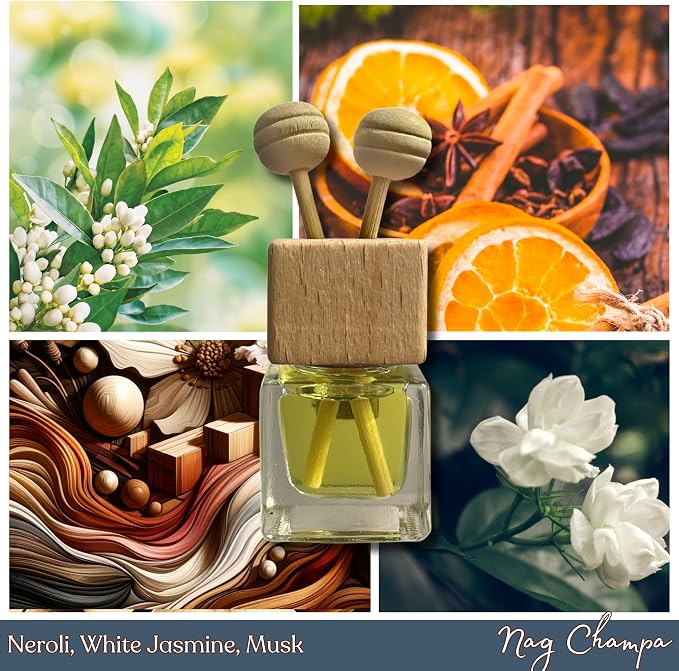 Cute Refillable Car Air Freshener Vent Clip 8mL – Nag Champa – 15mL Refill Included – Long Lasting Fragrance Oil Diffuser – 100% American Handmade Odor Eliminator