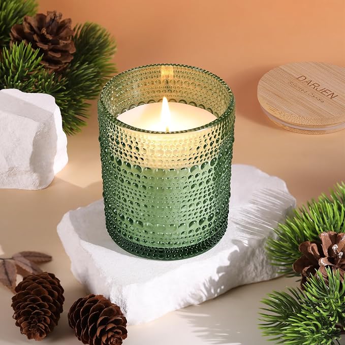DARJEN Pine& Fir Candles for Home- 6.3oz 42H Natural Soy Wax Aromatherapy Jar Candle with Strong Scent, Decorative Aesthetic Candles for Odor Elimination, Living Room, Kitchen, Luxury Gift