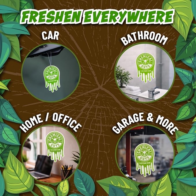 Chemical Guys Hanging Car Air Freshener 12-Pack, Cali Greens Premium Fresh Floral & Refreshing Green Fragrance, Rearview Mirror Paper Fresheners for Cars, Trucks, SUVs, RVs & Boats