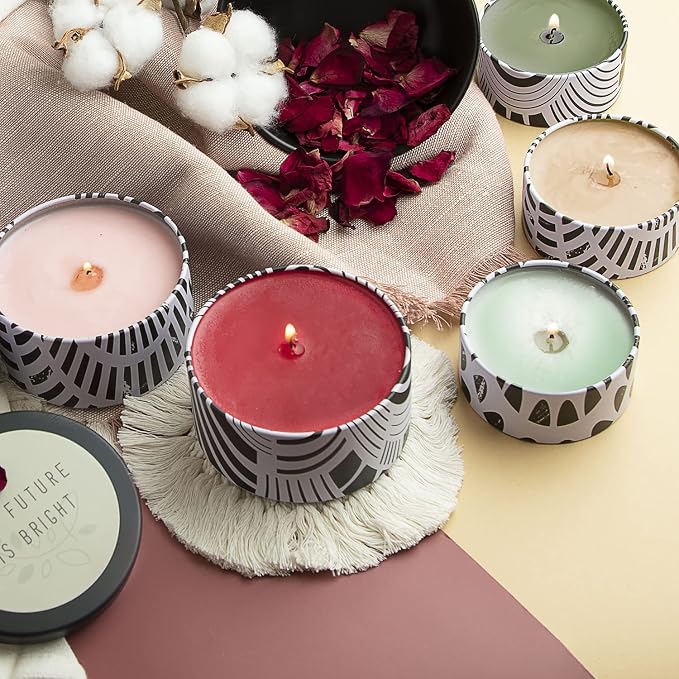 Hearth & Harbor Tin Candle Jars for Making Candles - DIY Candle Containers with Lids - Metal Candle Jars - Bulk Tins Storage for Candle - (12 Pieces) - (8 Ounces) - Black and White Abstract