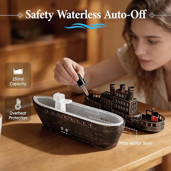 Essential Oil Diffuser 250ml, Ultrasonic Titanic Humidifier with 7 Color LED Lights, Quiet Operation, Auto Shut-Off, Remote Control, Perfect for Home, Office, and Bedroom Decor (Copper)