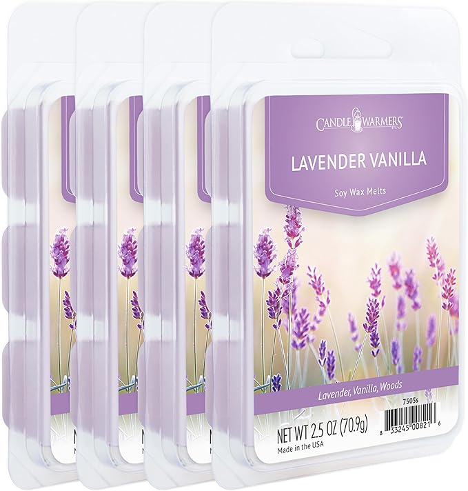 Candle Warmers Etc Classic Wax Melts 2.5oz, Lavender Vanilla Fragrance (4-Pack) – Each Pack has x4 2.5 oz Wax Melts and 30 Hours of Fragrance – Perfect for bedrooms, Living Rooms, and bathrooms