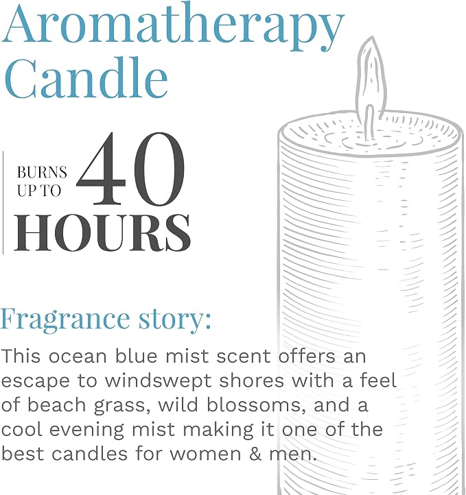 CANDLE-LITE Ocean Blue Mist Scent 3-Wick Aromatherapy Candle with 20-40 Hours of Burn Time, 10 oz
