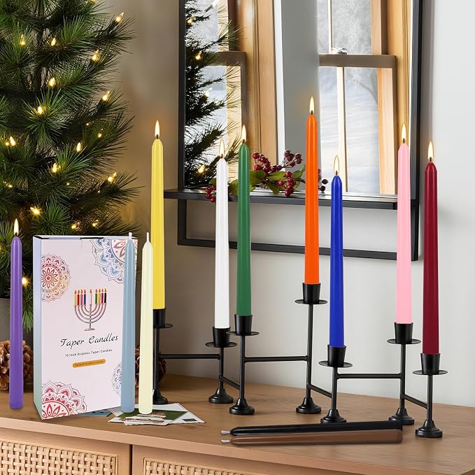 YOROXRG 24 Colored Taper Candles, 7-8 Hours Burn Time, Unscented, Smokeless and Dripless, 0.75 x 10 Inch Dinner Candle Set for Household, Wedding, Party and Home Décor Candlesticks