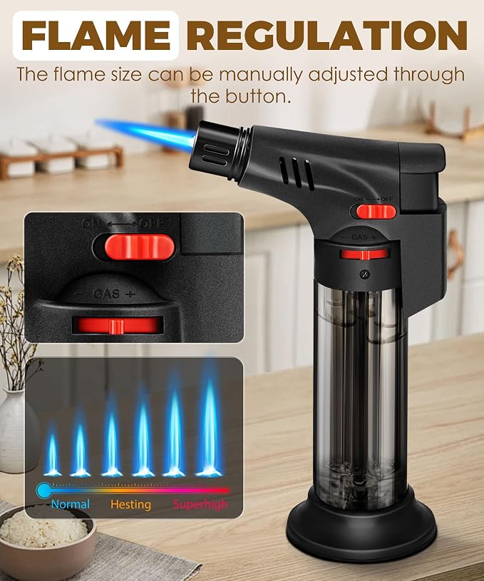 4 Pack of Torch Lighter, Powerful Windproof Jet Flame, Butane Gas Refill, with Safety Lock, Mini Blow Torch Lighters for Candle, Firework (NO Gas)