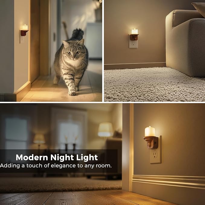 L LOHAS LED Night Light, 2 Pack Flameless Candle Night Light Plug in, Dusk to Dawn Sensor, 0-100LM Dimmable Nightlight, 3000K Soft White, Vintage Decorative Night Lights for Hallway Bathroom