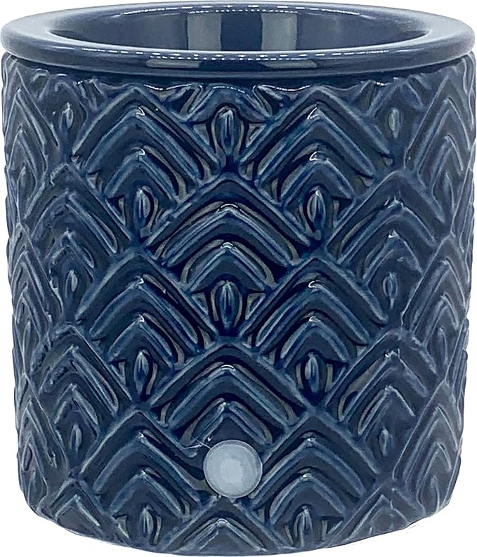 Blue Chevron Ceramic Candle Warmer Electric with Safety Timer | Automatic Plug in Fragrance Warmer for Scented Wax Melts, Cubes, Tarts | Air Freshener Set for Home Décor, Office, and Gifts