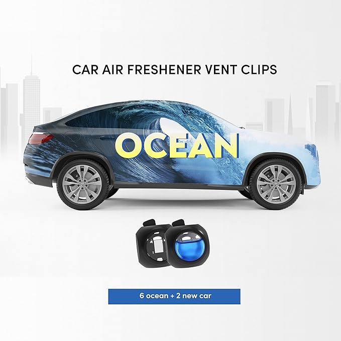DRIVEJOY Car Air Freshener Vent Clips, 8 PK, 6 Ocean, 2 New Car Scent, Long Lasting Air Fresheners for Men & Women, Up to 240 Days, Odor Eliminator