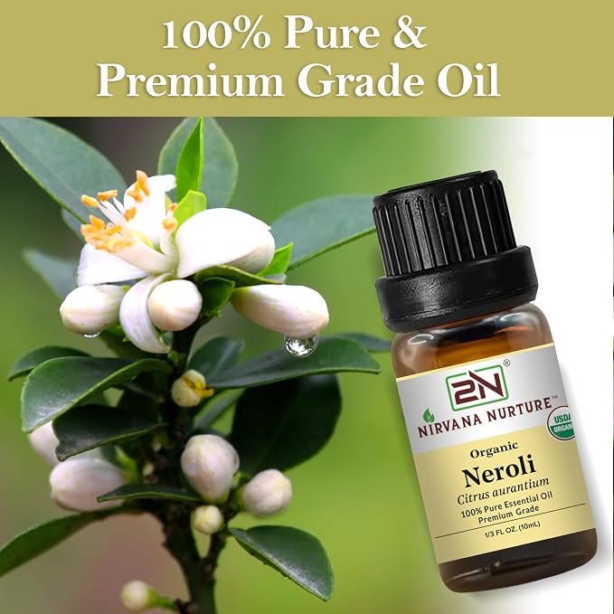 Neroli Essential Oil, USDA Certified Organic, 100% Pure Undiluted, Aromatherapy Oil for Diffuser, Hair & Skin Care