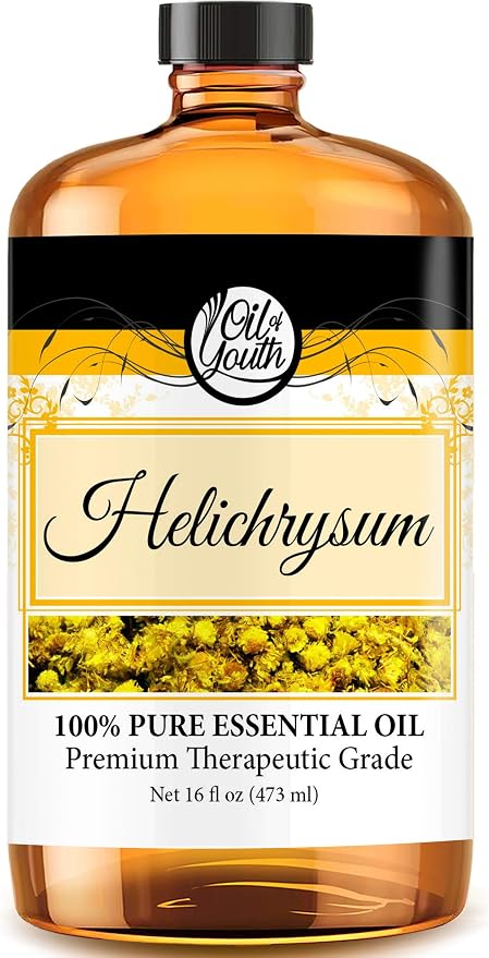 Oil of Youth Helichrysum Essential Oil - Pure Therapeutic Grade for Aromatherapy, Diffuser, Stress Ease, and Skin Therapy (16oz Bulk)