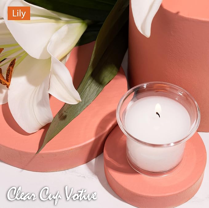 HYOOLA Clear Cup Scented Votive Candles - Lily - 12 Hour Burn Time - 4 Pack - European Made