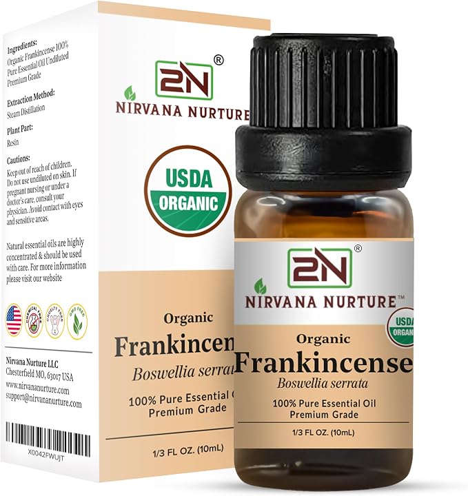 Frankincense Essential Oil, USDA Certified Organic, 100% Pure Undiluted, Aromatherapy Oil for Diffuser, Hair & Skin Care
