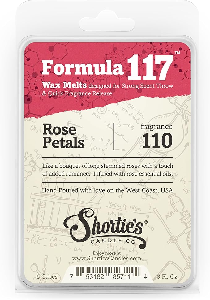 Shortie's Candle Company Rose Petals Premium Wax Melts - 3 Oz., Strong & Long Lasting, Non-Toxic - Made with Essential & Natural Oils - Formula 117