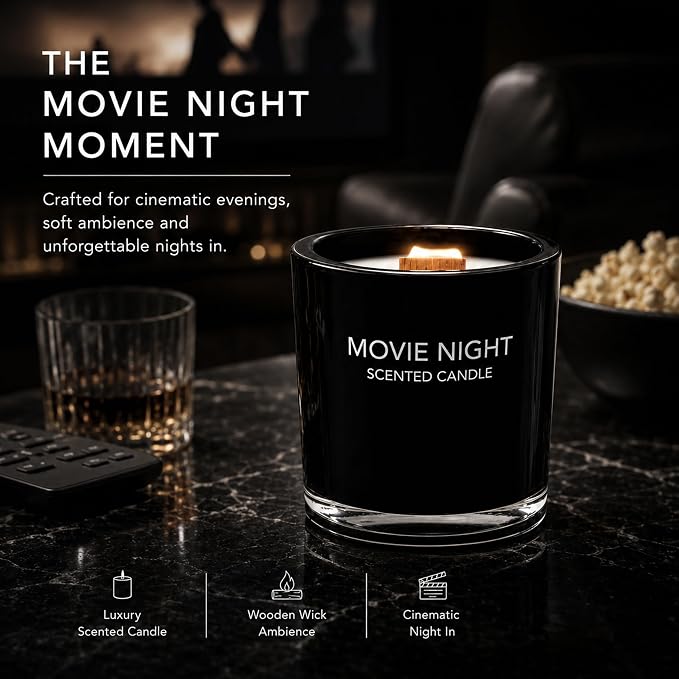 FRAGRANCE ONE Movie Night Candle I Fragrance One Movie Night Scented Candle I Luxury Fresh Citrus & Calming Jasmine Fragrance I Premium Long-Lasting Aromatherapy Soy Wax Candle I 10.58 Ounce