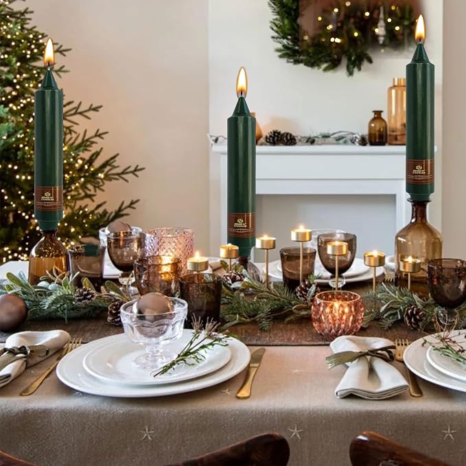 Unscented Candle Sticks 7 inch Hunter Green Taper Candles Set of 4 Smokeless Candle Slow Burning Candlesticks Perfect as Dinner Household Holiday & All Special Occasions