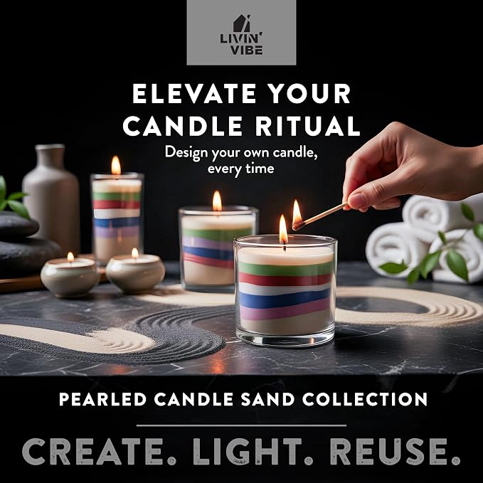 Pearled Candle Sand 10.5 oz (300g) – Noir Sandalwood Scented Candle, Black Color, Relaxing Aromatherapy, Home Decor, Stress Relief, Long-Lasting Burn