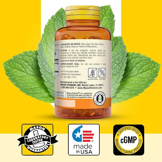 MASON NATURAL Peppermint Oil 50 mg Enteric Coated Supplement, 270 Day Supply of Gastrointestinal Support for Normally Functioning Bowel, Softgel Pills