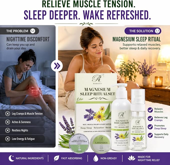 Magnesium Lotion & Magnesium Oil Spray for Sleep – Lavender Body Lotion & Magnesium Spray for Legs, Muscle Recovery & Relaxation – Fast Absorbing 2 Pack with Arnica