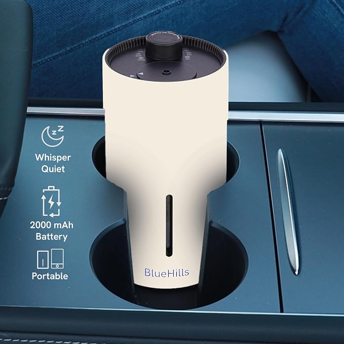 BlueHills Waterless Cordless Essential Oil Diffuser for Home Car Office Hotel Travel Long Runtime Compact Premium Small Aroma Diffuser – J09 Beige