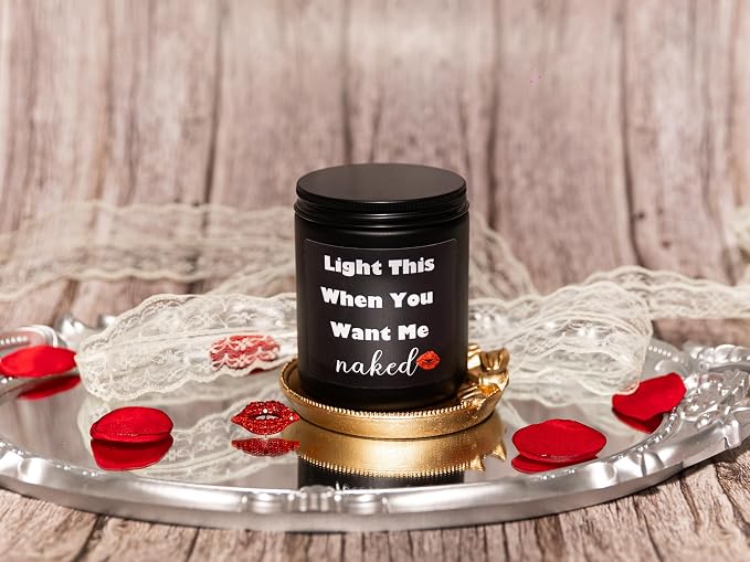 Sandalwood Soy Wax Candle, 7OZ - Gifts for Him, Funny Gifts for Men, Unique Anniversary & Engagement Wedding Gift, Light This When You Want Me Nak*ed