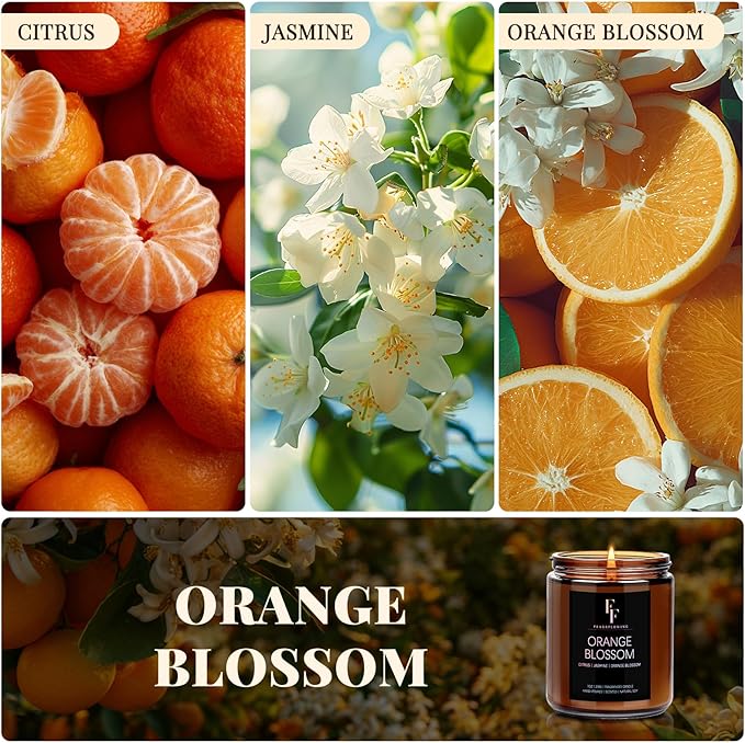 Orange Blossom Scented Candle for Home Soy Wax Candle, Aromatherapy Candle Gift for Women Men, 7oz