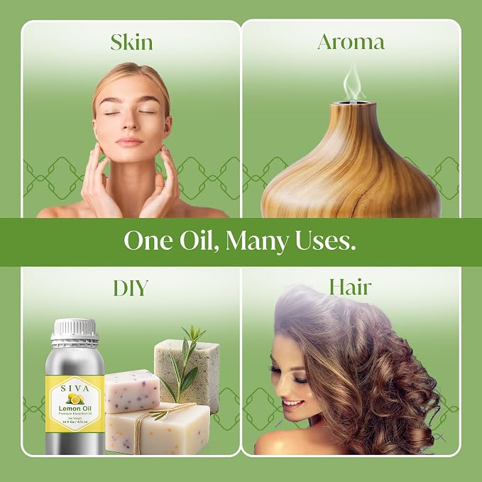 Siva Lemon Essential Oil 16 Fl Oz – for Diffuser, Skin & Hair Care – Ideal for Aromatherapy, Massage & DIY Blends