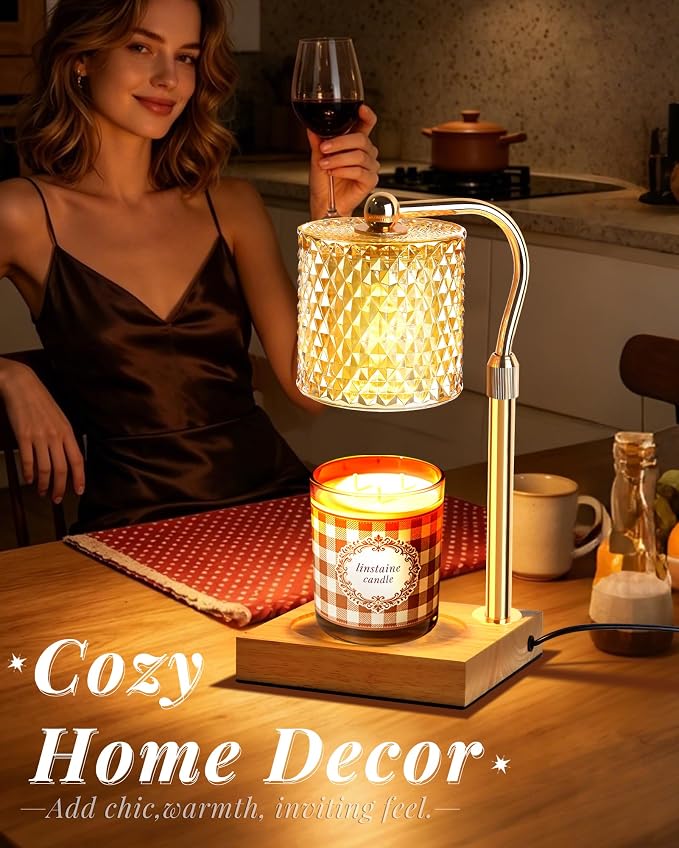 Candle Warmer Lamp with Timer Dimmer Adjustable Height, Mothers Day Gifts for Mom, Birthday Gifts for Women, House Warming New Home Decor, Electric Wax Warmer for Jar Candles, Gold