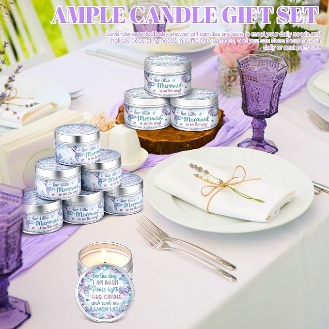 MTLEE 24 Pcs Mermaid Baby Shower Party Favors Candles Lavender Scented Baby Shower Favors for Guests Rustic Tealights Candles Gender Reveal Return Gifts (1.2 oz, Colorful)