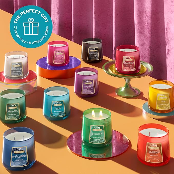 Candle-Lite Vibes Fougere Amber Mood-Enhancing Scented Candles, 15 oz Jar, Aromatherapy, Proudly Poured in The USA, 2-Wick, 86 Hours Burn Time, Perfect Relaxation Gift