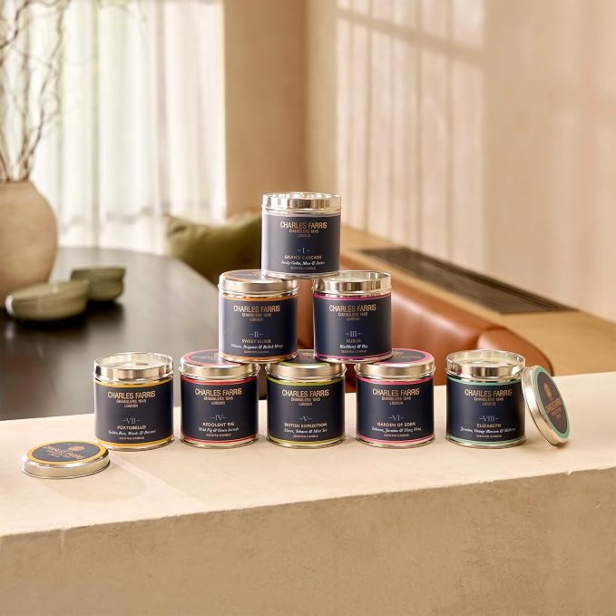 Charles Farris Luxury Scented Candle – Tin, Hand-Poured, Long Lasting, Clean Burning, 300g / 10.5oz, Burns for up to 40 Hours, Made in England – Wild Fig & Green Accords – Redolent Fig