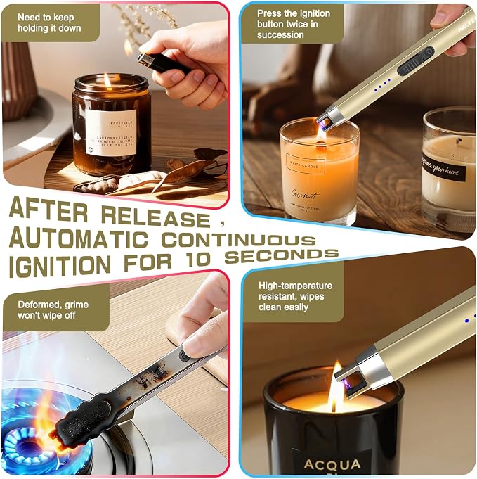 2 Pack Candle Lighter USB Rechargeable Electric Plasma Arc Lighters with Safety Lock, Windproof Flameless Long Lighters Matches (Rose Gold, Gold)
