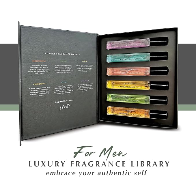 Pecksniff’s Men’s Fine Fragrance Gift Set – 6x10ml Eau de Toilette Collection – Luxury Cologne Sampler, Designed in England