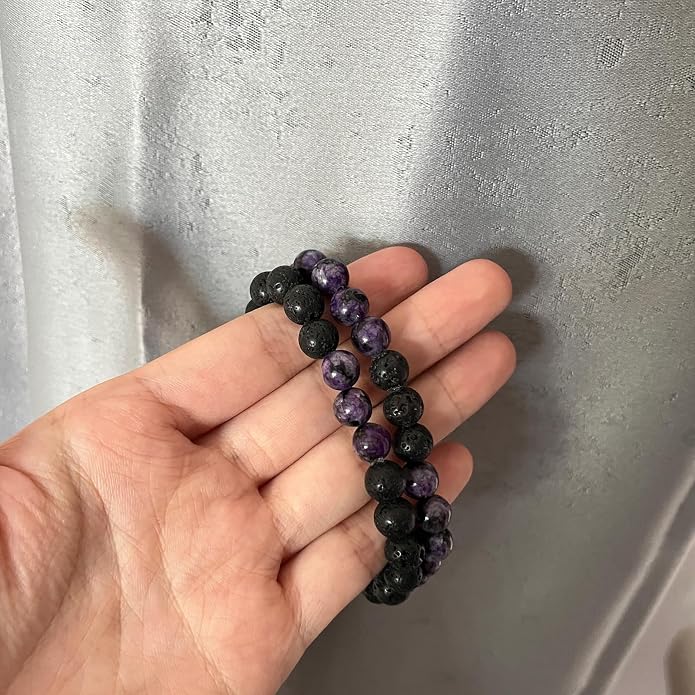 FORUBUS 2Pcs Lava Rock Beaded Bracelet Set – Essential Oil Diffuser Jewelry with Natural Stone Beads for Aromatherapy, Yoga, Meditation, and Stress Relief, Stretchy Bracelets for Women Men