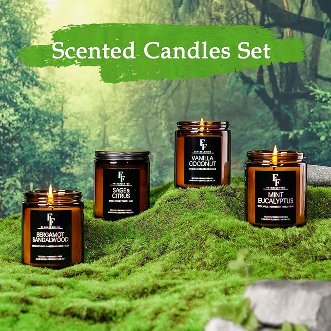 Bergamot Sandalwood Candle, Scented Candle for Home Soy Wax Candle, Aromatherapy Candle Gift for Women Men, 7oz