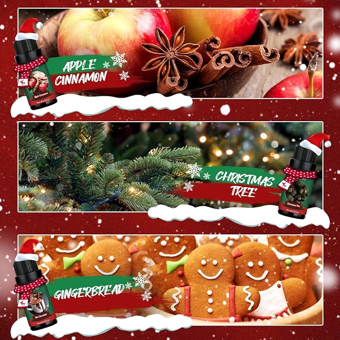 WUSEONY Christmas Fragrance Oils Set, Essential Oils for Diffusers Home, Aromatherapy Oils Gift for Candle Making - Christmas Tree, Apple Cinnamon, Gingerbread, Candy Cane, Sugar Cookie, Hot Chocolate