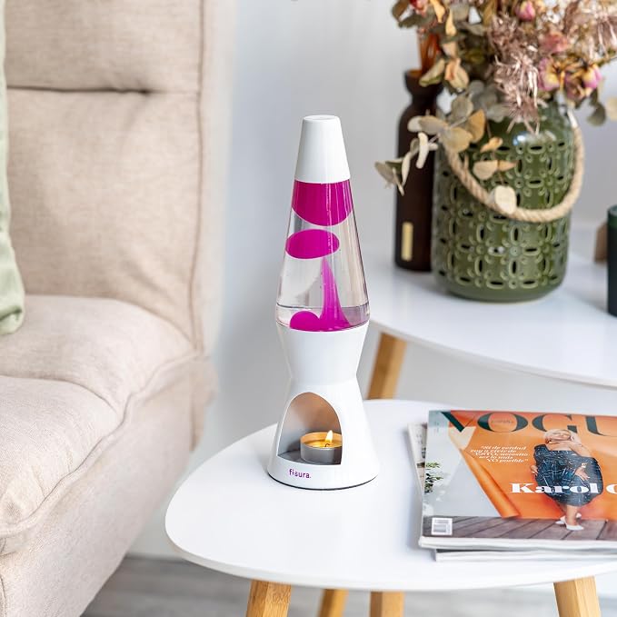 Fisura - Magma Lamp with Candle. Electricity-Free. Pink and White Design. Eco-Friendly Motion Lamp. Original Gift. Measurements: 11.42 inches x 3.35 inches (Candle not Included)